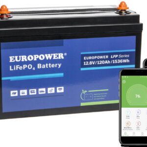 Akumulator LiFePO4 EUROPOWER serii LFP 12,8V 120Ah Bluetooth, mata grzewcza (Żywotność ~2000 cykli)