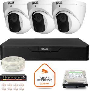 Zestaw monitoringu IP BCS Point 3x Kamera BCS-P-EIP14FSR3 Rejestrator z dyskiem 1TB