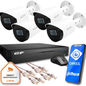 Zestaw monitoringu EZ-IP by Dahua 4 kamer tubowych IP 2K EZI-B140-F2 z usługą montażu