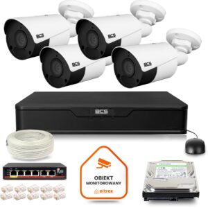 Zestaw monitoringu IP BCS Point 4x Kamera BCS-P-TIP15FSR5 Rejestrator z dyskiem 1TB
