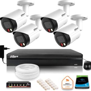 Zestaw monitoringu IP Dahua 4 kamer FullHD z podwójnych oświetleniem kolor w nocy