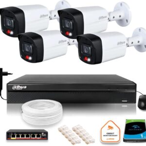 Zestaw monitoringu IP Dahua 2MPx 4 Kamery zewnętrzne Smart Dual Light IR LED 30m