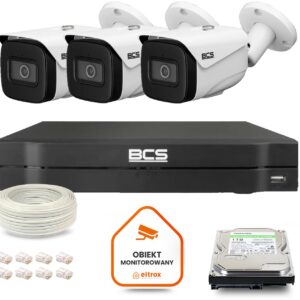 Zestaw monitoringu IP BCS Line 3x Kamera BCS-L-TIP25FSR5-Ai1 Rejestrator z dyskiem