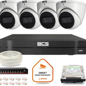 Zestaw monitoringu IP BCS Line 4x Kamera BCS-L-EIP14FSR3-AI1 Rejestrator z dyskiem