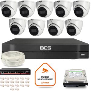 Zestaw monitoringu IP BCS Line 9x Kamera BCS-L-EIP14FSR3-AI1 Rejestrator z dyskiem