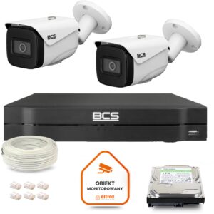 Zestaw monitoringu IP BCS Line 2x Kamera BCS-L-TIP25FSR5-Ai1 Rejestrator z dyskiem