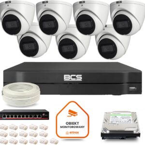 Zestaw monitoringu IP BCS Line 7x Kamera BCS-L-EIP14FSR3-AI1 Rejestrator z dyskiem