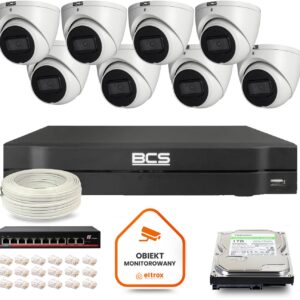 Zestaw monitoringu IP BCS Line 8x Kamera BCS-L-EIP14FSR3-AI1 Rejestrator z dyskiem