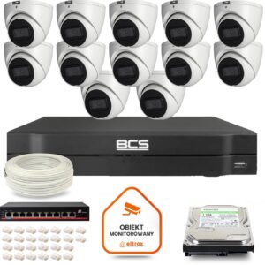 Zestaw monitoringu IP BCS Line 12x Kamera BCS-L-EIP14FSR3-AI1 Rejestrator z dyskiem