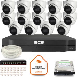 Zestaw monitoringu IP BCS Line 14x Kamera BCS-L-EIP14FSR3-AI1 Rejestrator z dyskiem