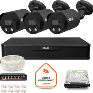 Zestaw monitoringu IP BCS Point 3x Kamera BCS-P-TIP28FWR3L2-Ai2-G Rejestrator z dyskiem