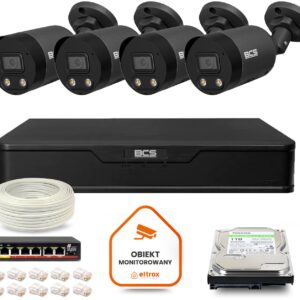 Zestaw monitoringu IP BCS Point 4x Kamera BCS-P-TIP28FWR3L2-Ai2-G Rejestrator z dyskiem 2TB
