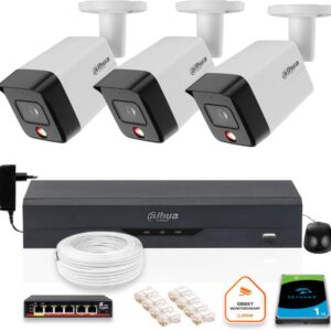 Zestaw monitoringu IP Dahua 3 Kamery zewnętrzne 6mpx dysk twardy