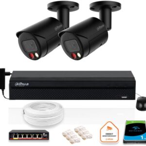 Zestaw monitoringu IP DAHUA 2 kamery tubowe zewnętrzne czarne 8MPX
