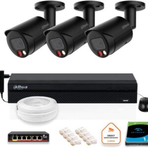 Zestaw monitoringu IP DAHUA 3 kamery tubowe zewnętrzne czarne 8MPX