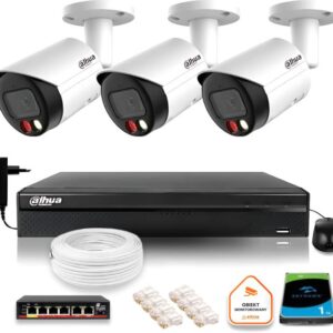 Zestaw monitoringu IP Dahua 8mpx 4K 3 kamery IPC-HFW2849S-S-IL z dyskiem