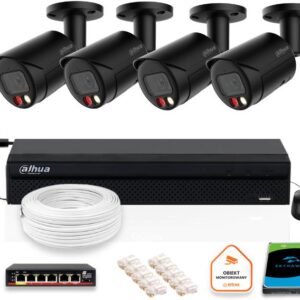 Zestaw monitoringu IP DAHUA 4 kamery tubowe zewnętrzne czarne 8MPX