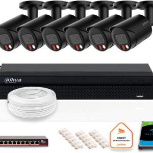 Zestaw monitoringu IP DAHUA 6 kamer tubowych zewnętrznych czarnych 8MPX