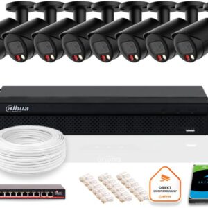 Zestaw monitoringu IP DAHUA 8 kamer tubowych zewnętrznych czarnych 8MPX