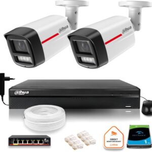 Zestaw monitoringu IP DAHUA 2 kamery zewnętrzne WizColor 2K 50m