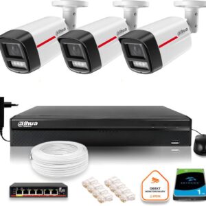 Zestaw monitoringu IP DAHUA 3 kamery zewnętrzne WizColor 2K 50m