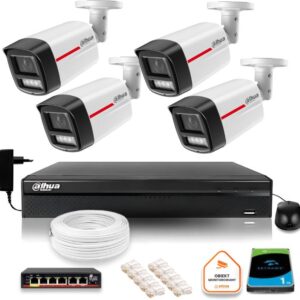 Zestaw monitoringu IP DAHUA 4 kamery zewnętrzne WizColor 2K 50m