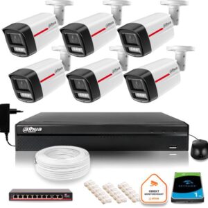 Zestaw monitoringu IP DAHUA 6 kamer zewnętrznych LED 50m WizColor 2K