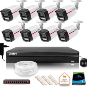 Zestaw monitoringu IP DAHUA 8 kamer zewnętrznych LED 50m WizColor 2K
