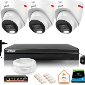 Zestaw monitoringu IP DAHUA 3 kamery zewnętrzne WizColor 2K 30m