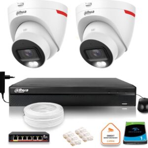 Zestaw monitoringu IP DAHUA 2 kamery zewnętrzne WizColor 2K 30m