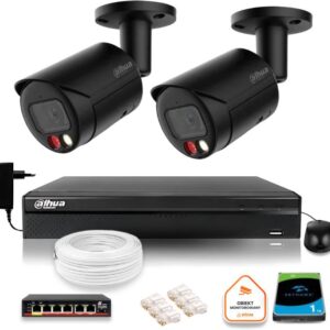 Zestaw monitoringu IP Dahua 4MPx 2K 2 kamery czarne zewnętrzne z dyskiem