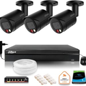 Zestaw monitoringu IP Dahua 4MPx 2K 3 kamery czarne zewnętrzne z dyskiem