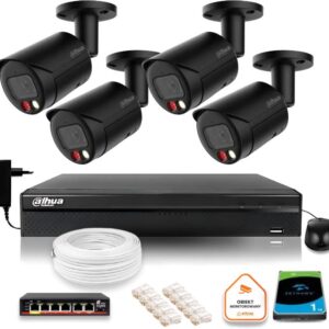 Zestaw monitoringu IP Dahua 4MPx 2K 4 kamery czarne zewnętrzne z dyskiem