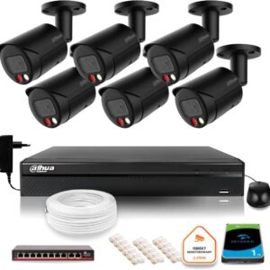 Zestaw monitoringu IP Dahua 4MPx 2K 6 kamer czarnych zewnętrznych z dyskiem