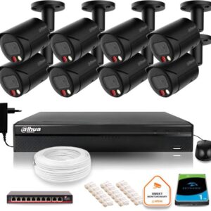 Zestaw monitoringu IP Dahua 4MPx 2K 8 kamer czarnych zewnętrznych z dyskiem