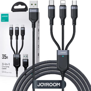Kabel 3w1 USB-A / USB-C micro-USB Lightning Joyroom S-1T3018A18 30cm 3.5A w oplocie czarny