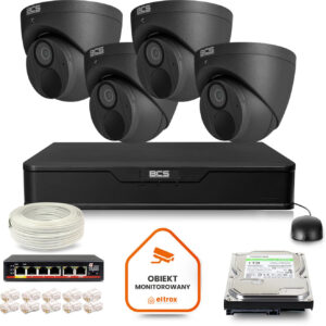 Zestaw monitoringu IP BCS Point 4x Kamera BCS-P-EIP28FWR3-Ai2-G Rejestrator z dyskiem
