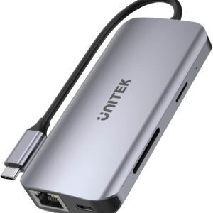 Unitek D1122A01 Aktywny hub USB-C 5Gbps, 2x HDMI 4K, czytnik kart, RJ-45, PD 100W