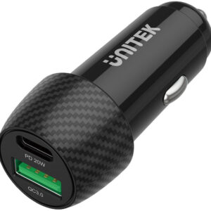 Unitek Ładowarka samochodowa 38W USB-A USB-C QC3..0