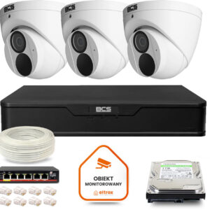 Zestaw monitoringu IP BCS Point 3x Kamera BCS-P-EIP28FWR3-Ai2 Rejestrator z dyskiem