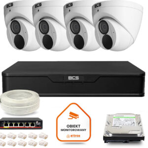 Zestaw monitoringu IP BCS Point 4x Kamera BCS-P-EIP28FWR3-Ai2 Rejestrator z dyskiem
