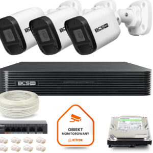 Zestaw monitoringu IP BCS Basic 3x Kamera BCS-B-TIP15FR3(2.0) Rejestrator z dyskiem