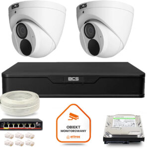 Zestaw monitoringu IP BCS Point 2x Kamera BCS-P-EIP28FWR3-Ai2 Rejestrator z dyskiem